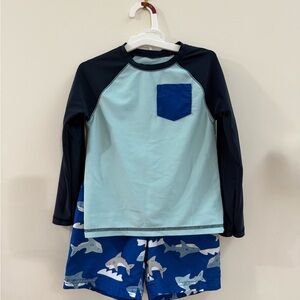 Old Navy Kids Shark Swim Rashguard Set - Light Blue and Navy